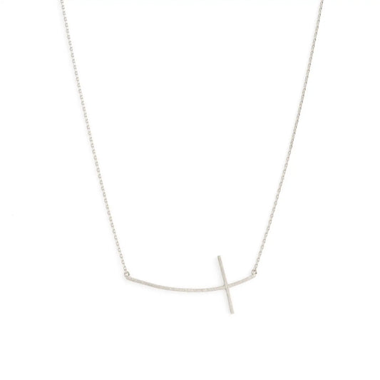 Silver Brushed Side Cross Necklace