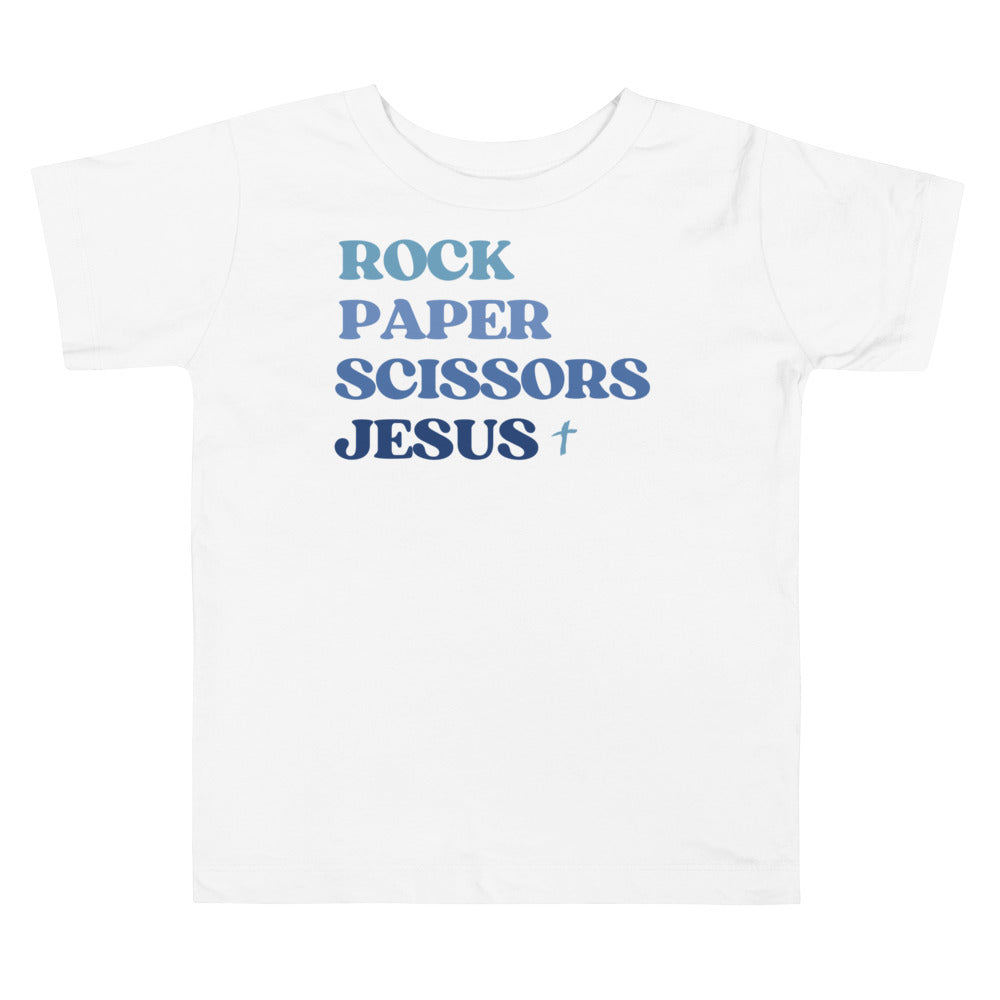 Rock, Paper, Scissors, Jesus Toddler Tee [BLUE]