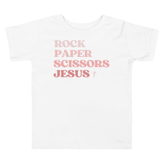 Rock, Paper, Scissors, Jesus Toddler Tee [PINK]